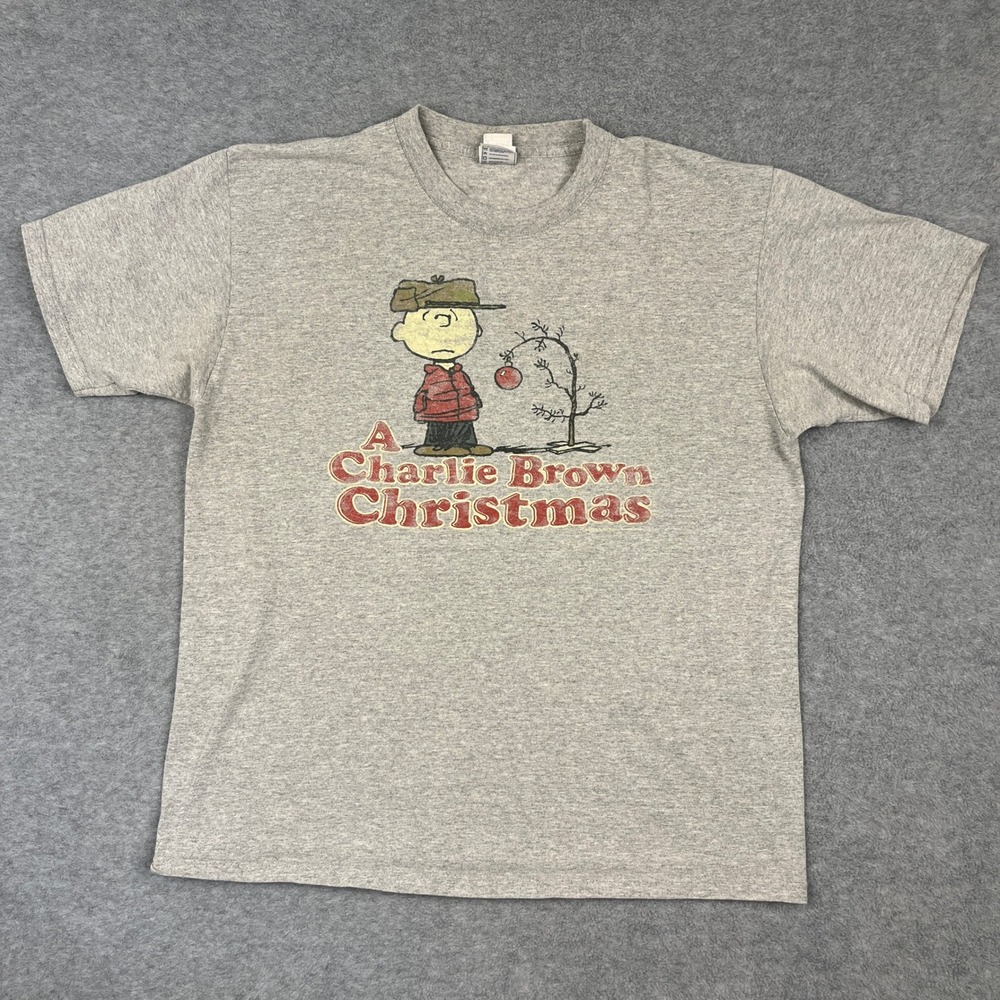Peanuts T-Shirt Mens Large Gray A Charlie Brown Christmas Graphic Yazbek Heavy